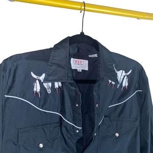 Ely Diamond Cattleman Black Embroidered Shirt Western